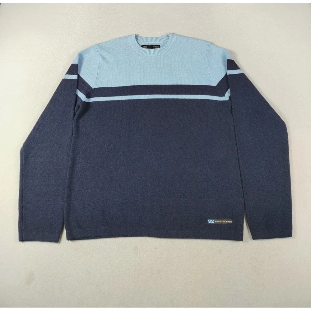 Vintage‎ Abercrombie & Fitch Sweater Mens Blue Colorblock Y2K Preppy Casual